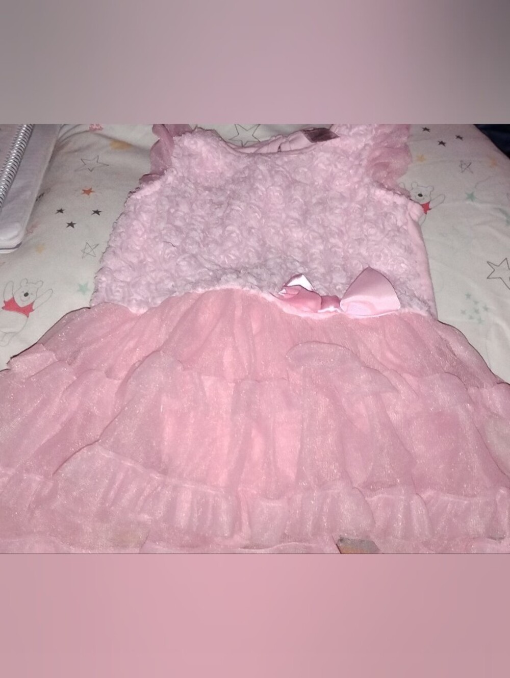 Baby/Infant Girls Pink Sleeveless rose-design textured Bodice Ruffle Dress